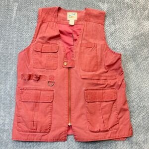 TravelSmith Utility Safari Vest Women Large Red Pink Cotton Cargo Travel 5107